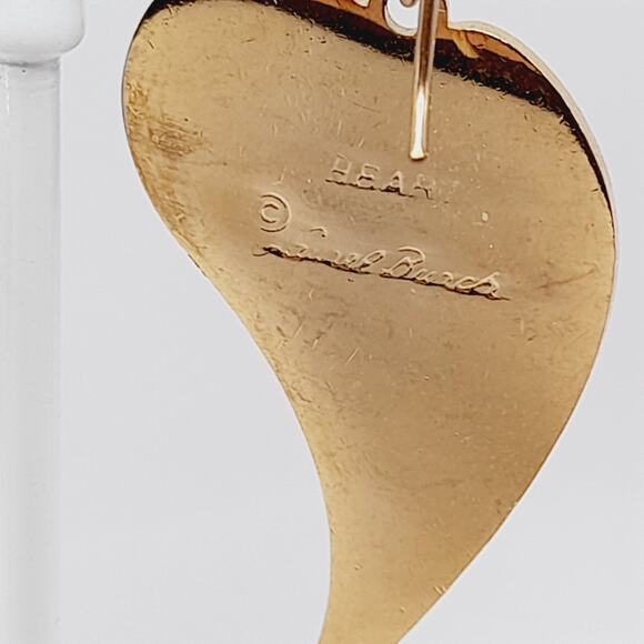 Vintage Laurel Burch Heart Dangle Earrings, Blue Enamel, Gold Plated, 2 Inches - Picture 7 of 10